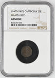 (1600-1860) Cambodia 2PE Hamza Bird Genuine NGC
