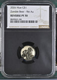 2026 Niue G$1 Zombie Beer - 1 Gram 9kt AU - Rev PF70 NGC