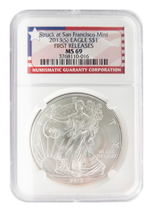 NGC 2013 S Silver Eagle "Flag Label" MS69 First Release