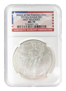 NGC 2013 S Silver Eagle "Flag Label" MS70 First Release