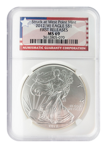 NGC 2012 W Silver Eagle "Flag Label" MS69 First Release