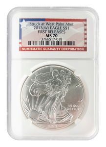 NGC 2013 W Silver Eagle "Flag Label" MS70 First Release