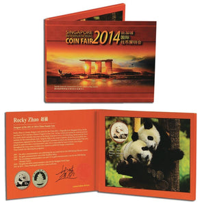 China 2014 Panda 1 oz Silver BU Coin - with exclusive packaging signed by designer Rocky Zhao - Singapore International Coin Fair (SICF)