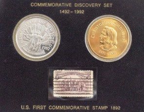 Christopher Columbus Discovery New World Commemorative Medal Set with Stamp