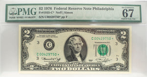 PMG 1976 $2 Philadelphia  Federal Reserve Star Note CU-67