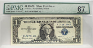 PMG 1957-B $1 Silver Certificate Star Note Superb Unc67