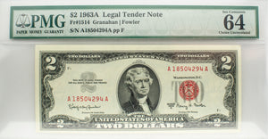 PMG 1963-A $2 Legal Tender Unc64 EPQ