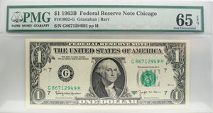 PMG $1 1963-B Federal Reserve Note  Unc 65 EPQ