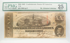 PMG 1863 $20 T-58 CSA VF 25