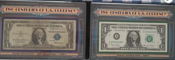 2 Centuries of US One Dollar - 1935 Silver & 2006 Federal Reserve Currency **