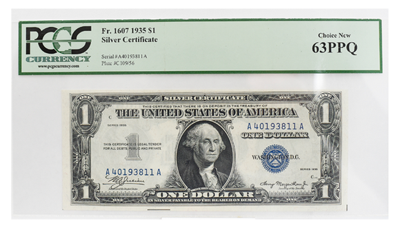 1935 $1 CU63 PPQ Silver Certificate FR1607