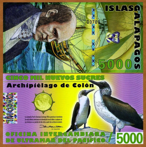 5,000 Sucres Galapagos Island Polymer Currency