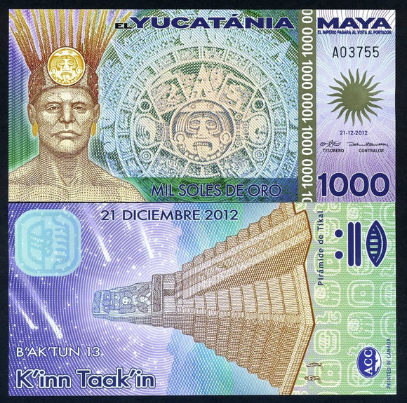 2012 Mexico 1,000 mil soles de oro Polymer Currency