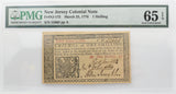 PMG New Jersey Colonial Note 1 Shilling  CU 65 EPQ