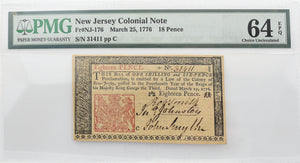 PMG New Jersey Colonial Note 16 Pence  CU 64 EPQ