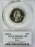 1999-S Connecticut Silver Quarter PR69DCAM PCGS