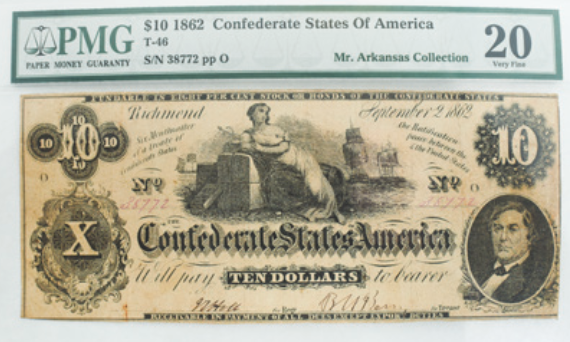 PMG 1862 $10 CSA T-46 VF20