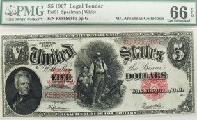 PMG 1907 $5 Legal Tender 