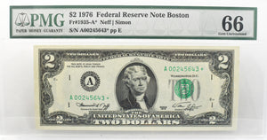 1976 $2 Boston Star Note PMG CU66 FR 1935-A*