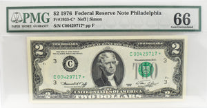 1976 $2 Philadelphia Star Note PMG CU66 FR 1935-C*