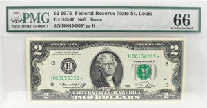 1976 $2 St. Louis Star Note PMG CU66 FR 1935-H*