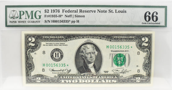 1976 $2 St. Louis Star Note PMG CU66 FR 1935-H*