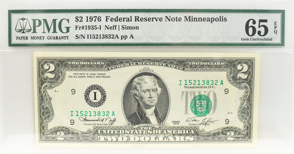 1976 $2 Minneapolis  PMG CU65 EPQ FR 1935-I