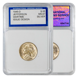 1945-D Jefferson Wartime Nickel MS67 IGS