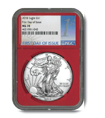 2018 Silver Eagle Red Core NGC 1st Day MS70