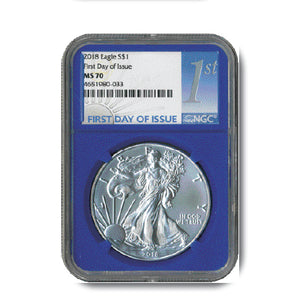 2018 Silver Eagle Blue Core NGC 1st Day MS70
