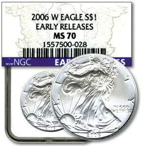 2006-W Silver Eagle MS70 NGC Early Release Blue Label