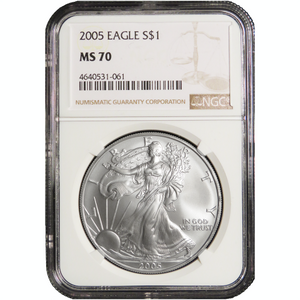 2005 Silver Eagle MS70 "Brown Label" NGC