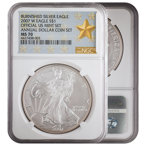 2007-W Burnished Silver Eagle Annual Dollar Set Gold Star MS70 NGC