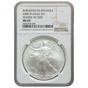 2008-W Burnished Silver Eagle Reverse of 2007 MS69 NGC