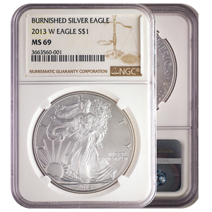 2013-W Burnished Silver Eagle "Brown Label" MS69 NGC