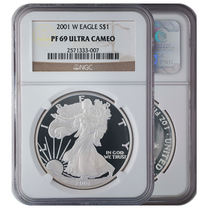 2001-W Silver Eagle PF69 Ultra Cameo "Brown Label" NGC