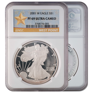 2001-W Silver Eagle PF69 Ultra Cameo "Gold Star Label" NGC