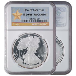 2001-W Silver Eagle PF70 Ultra Cameo "Gold Star Label" NGC