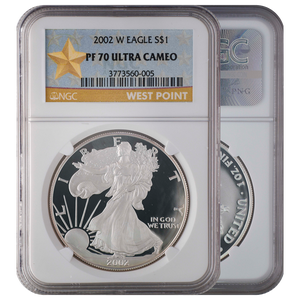 2002-W Silver Eagle PF70 "Gold Star Label" NGC