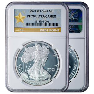 2003-W Silver Eagle PF70 Ultra Cameo "Gold Start Label"