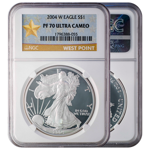 2004-W Silver Eagle PF70 Ultra Cameo "Gold Star Label" NGC