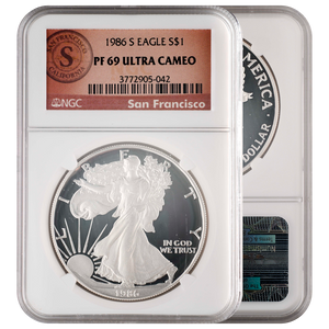 1986-S & 1987-S Silver Eagle Ultra Cameo San Francisco Label NGC