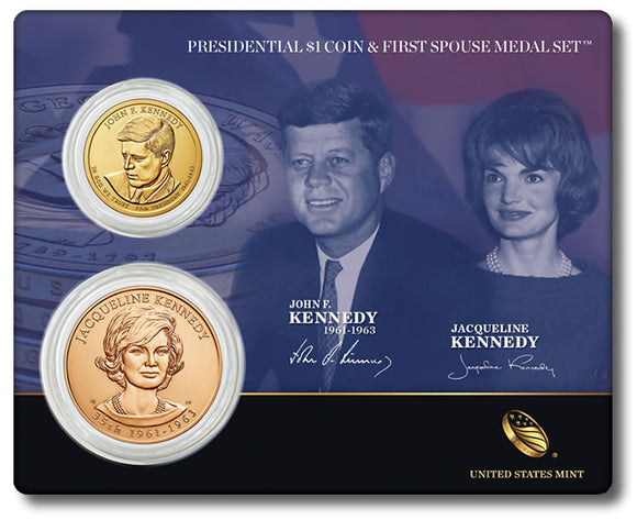 Kennedy Presidential $1 Coin & First Spouse Medal Set